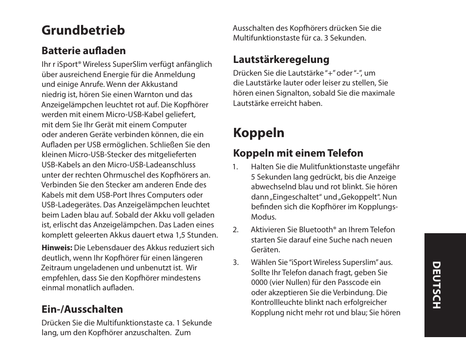 Grundbetrieb, Koppeln | Monster iSport SuperSlim Wireless Bluetooth In Ear Sport Headphones User Manual | Page 37 / 239