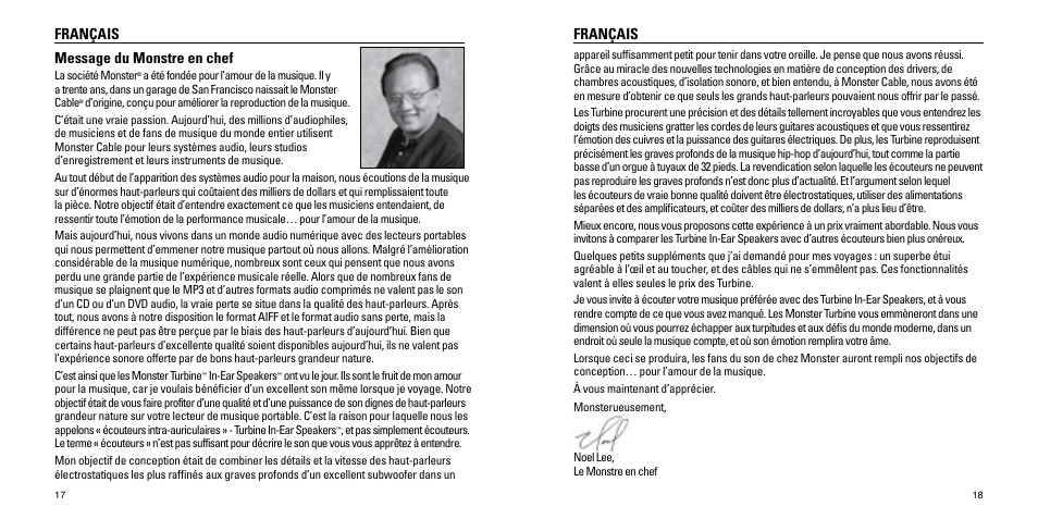 Français, Français message du monstre en chef | Monster Turbine High Performance In-Ear Speakers User Manual | Page 10 / 27