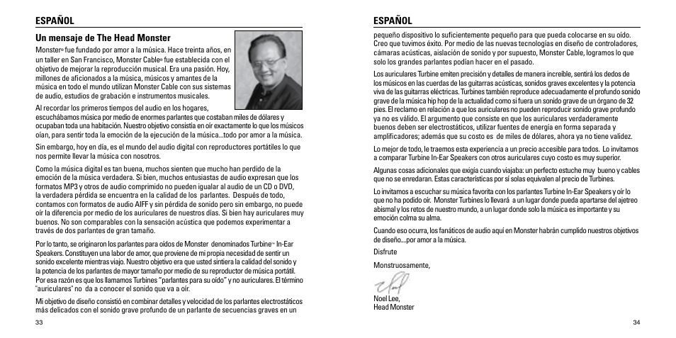 Español, Español un mensaje de the head monster | Monster Turbine High Performance In-Ear Speakers User Manual | Page 18 / 27