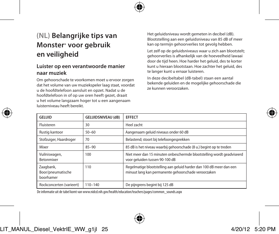 Nl) belangrijke tips van monster, Voor gebruik en veiligheid | Monster Diesel VEKTR In-Ear Headphones User Manual | Page 25 / 84