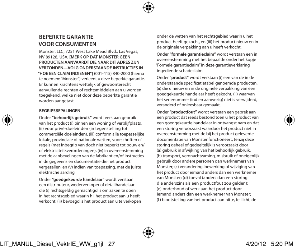 Beperkte garantie voor consumenten | Monster Diesel VEKTR In-Ear Headphones User Manual | Page 27 / 84