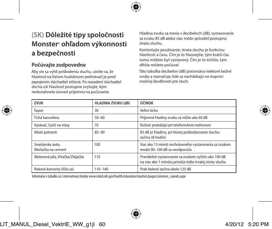 Sk) dôležité tipy spoločnosti monster, Ohľadom výkonnosti a bezpečnosti | Monster Diesel VEKTR In-Ear Headphones User Manual | Page 60 / 84