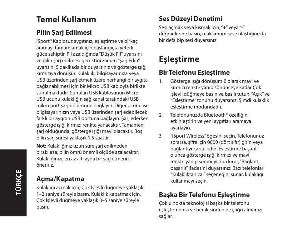 Temel kullanım, Eşleştirme | Monster iSport Bluetooth Wireless In Ear Sport Headphones User Manual | Page 118 / 232
