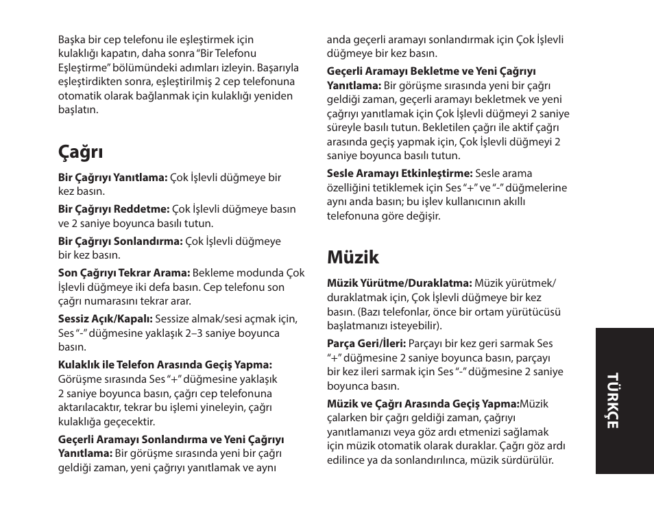 Çağrı, Müzik | Monster iSport Bluetooth Wireless In Ear Sport Headphones User Manual | Page 119 / 232