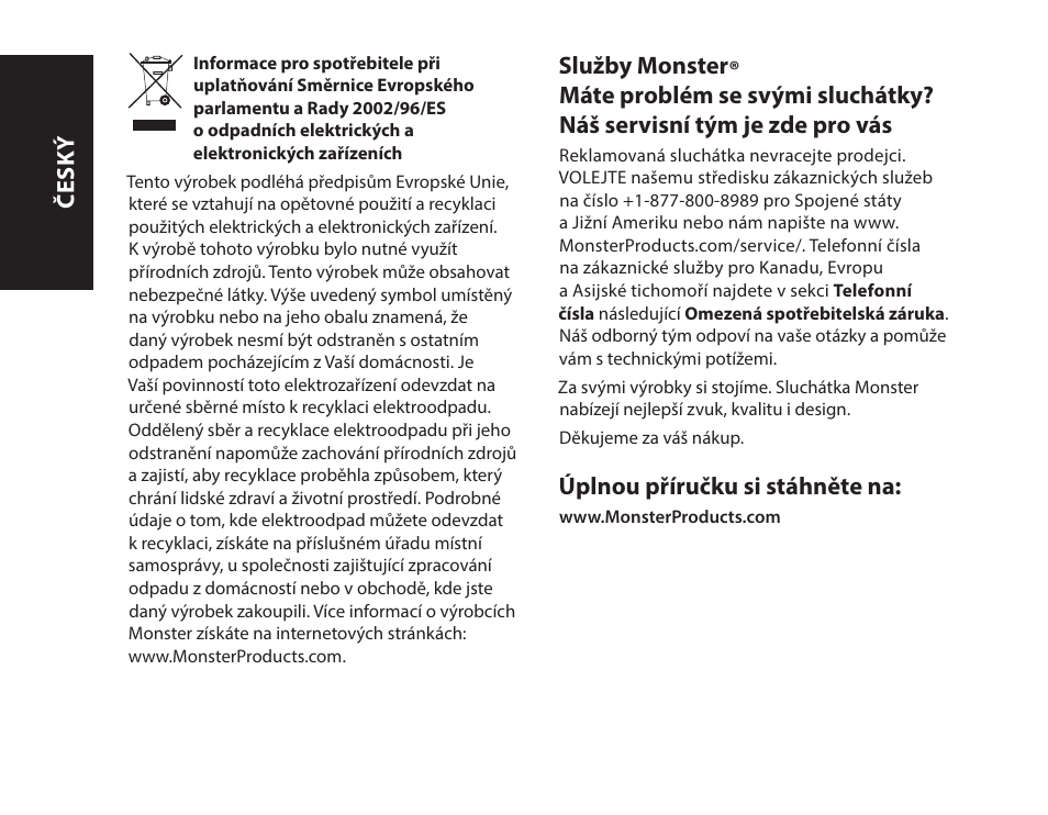 Úplnou příručku si stáhněte na, Česk ý | Monster iSport Bluetooth Wireless In Ear Sport Headphones User Manual | Page 128 / 232