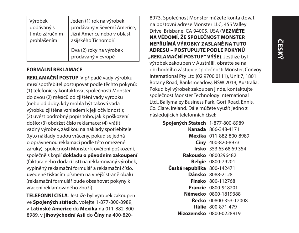 Česk ý | Monster iSport Bluetooth Wireless In Ear Sport Headphones User Manual | Page 137 / 232