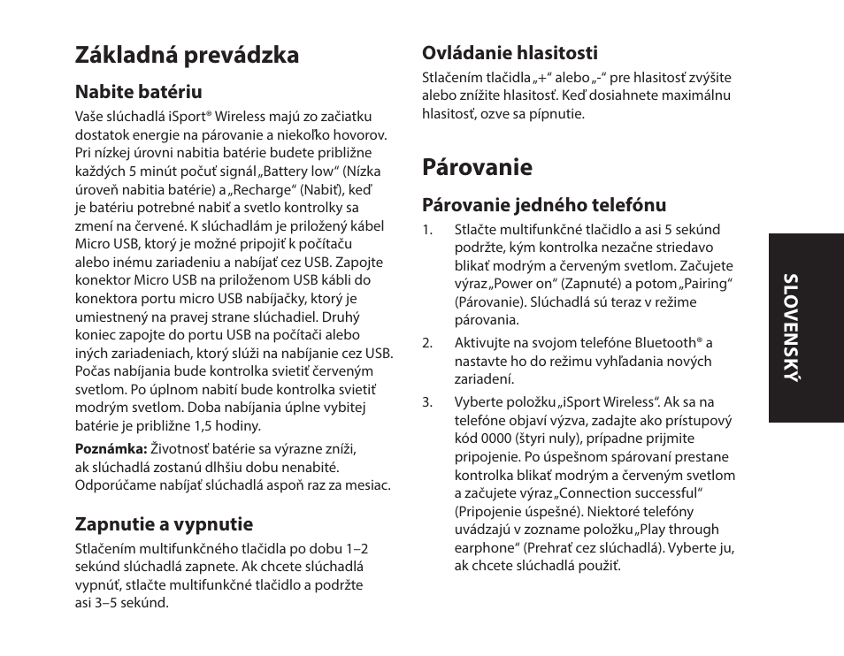 Základná prevádzka, Párovanie | Monster iSport Bluetooth Wireless In Ear Sport Headphones User Manual | Page 143 / 232