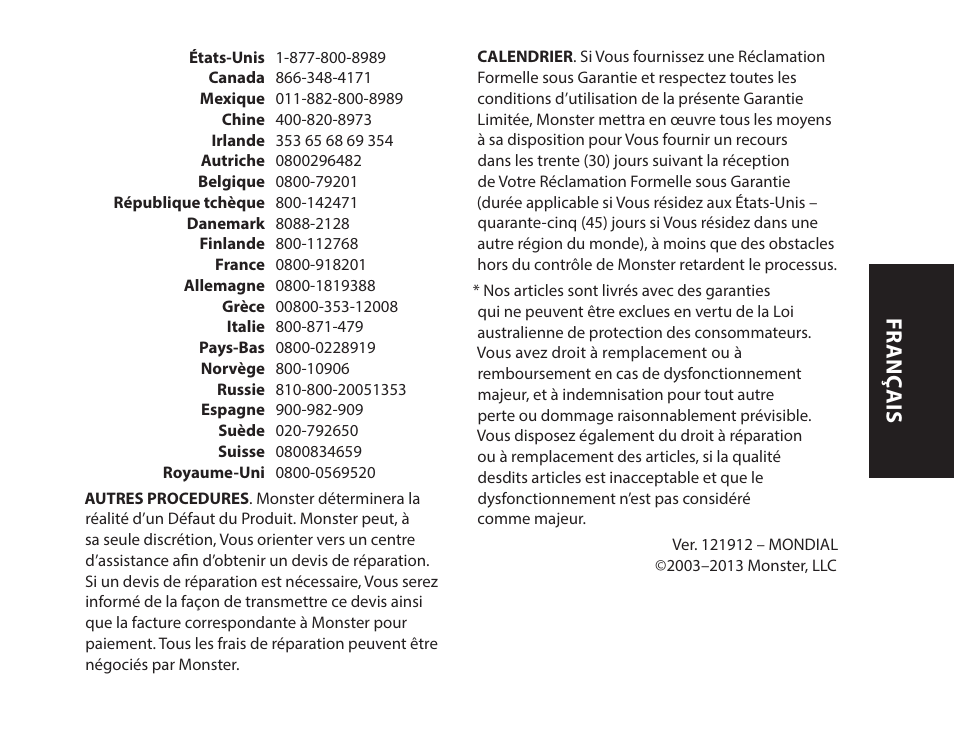 Fr anç ais | Monster iSport Bluetooth Wireless In Ear Sport Headphones User Manual | Page 29 / 232