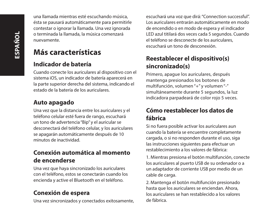 Más características | Monster iSport Bluetooth Wireless In Ear Sport Headphones User Manual | Page 50 / 232