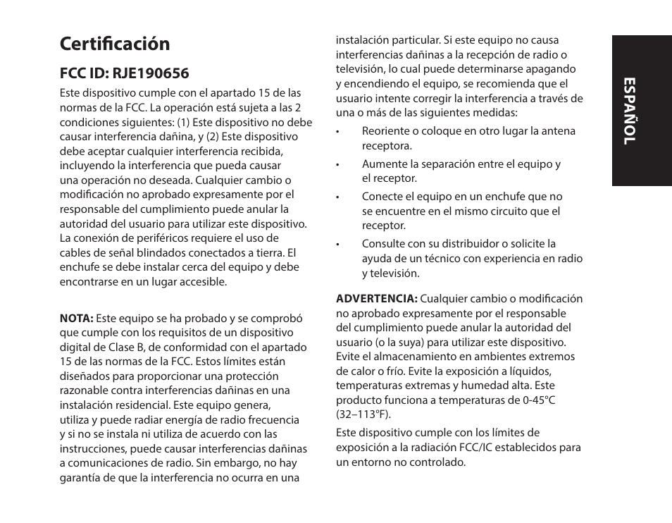 Certificación, Esp añol | Monster iSport Bluetooth Wireless In Ear Sport Headphones User Manual | Page 51 / 232