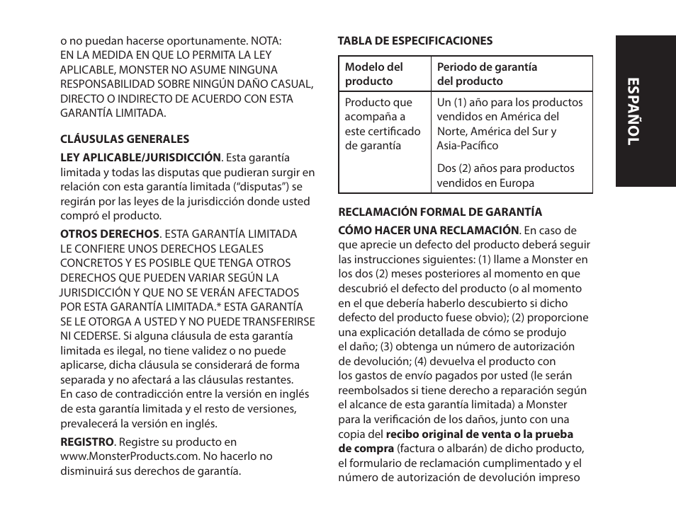 Esp añol | Monster iSport Bluetooth Wireless In Ear Sport Headphones User Manual | Page 55 / 232