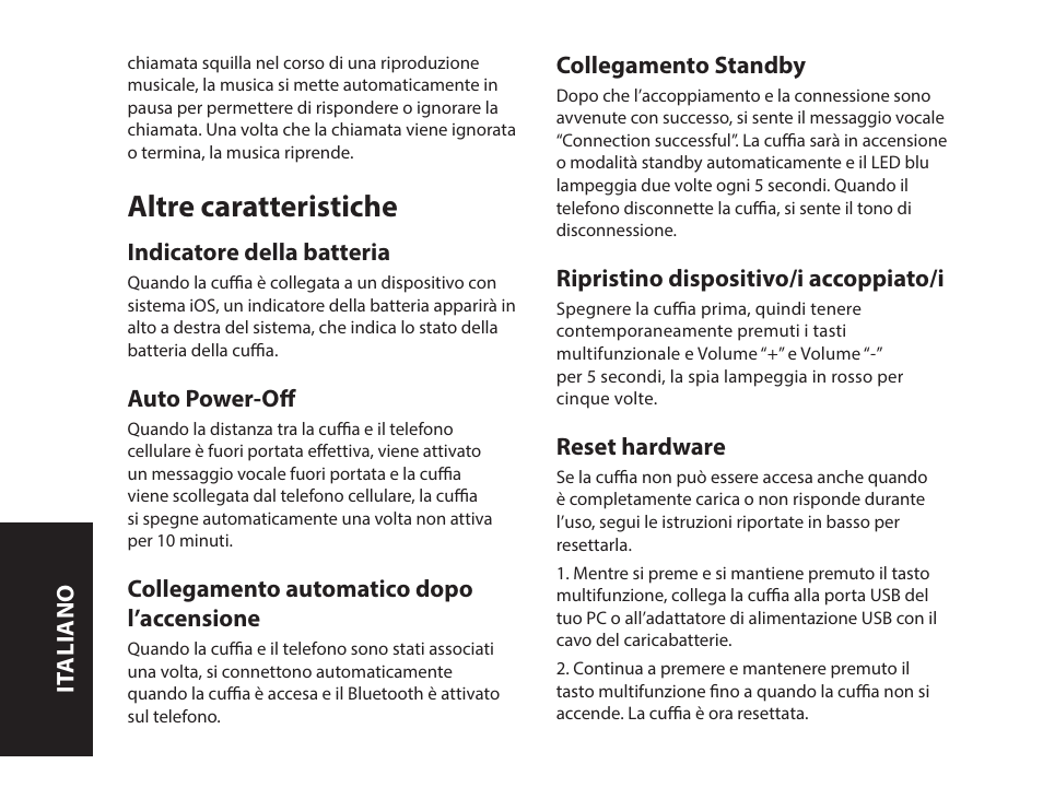 Altre caratteristiche | Monster iSport Bluetooth Wireless In Ear Sport Headphones User Manual | Page 78 / 232