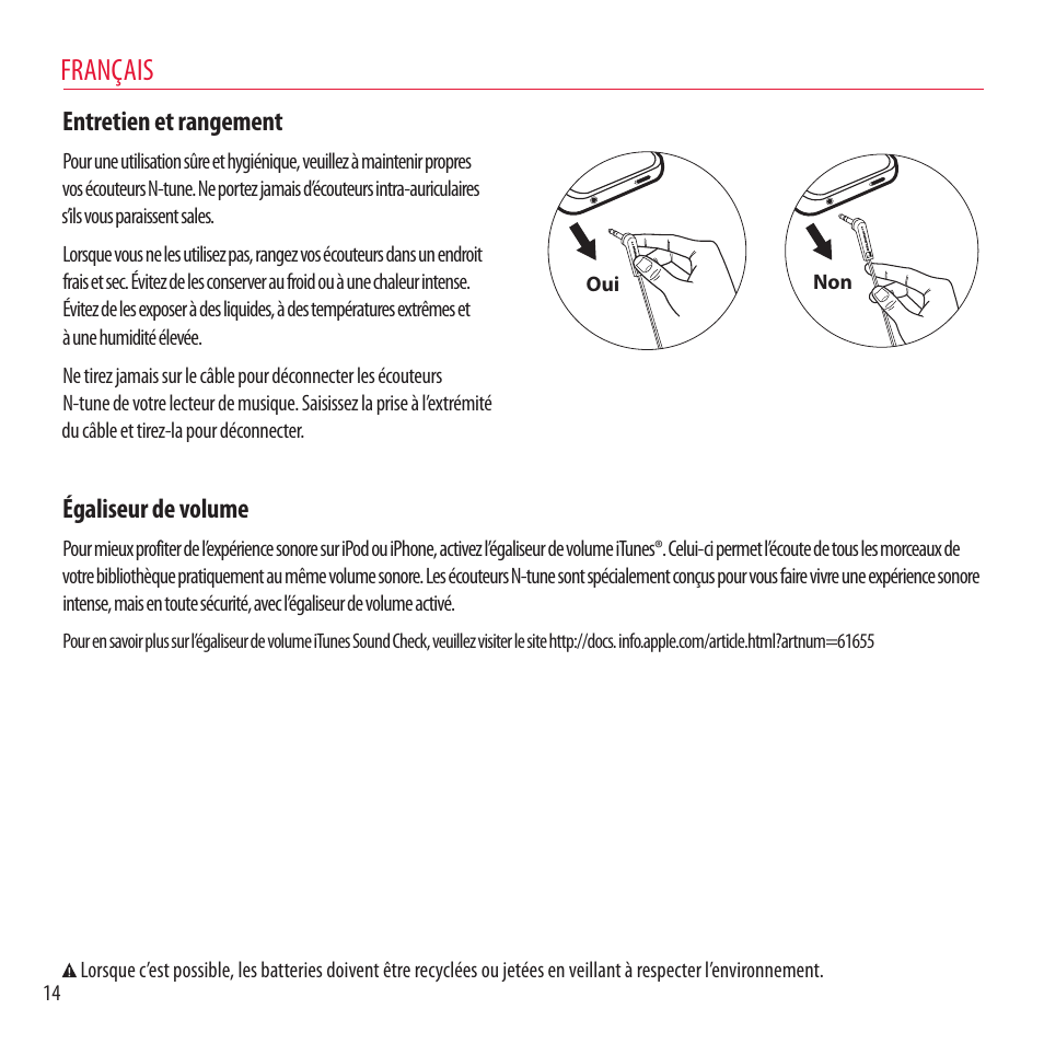 Français, Entretien et rangement, Égaliseur de volume | Monster NCredible NTune User Manual | Page 14 / 114