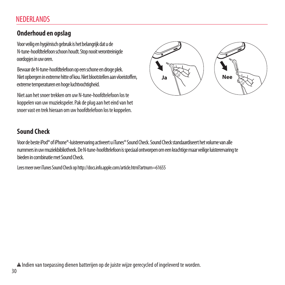 Nederlands, Onderhoud en opslag, Sound check | Monster NCredible NTune User Manual | Page 30 / 114