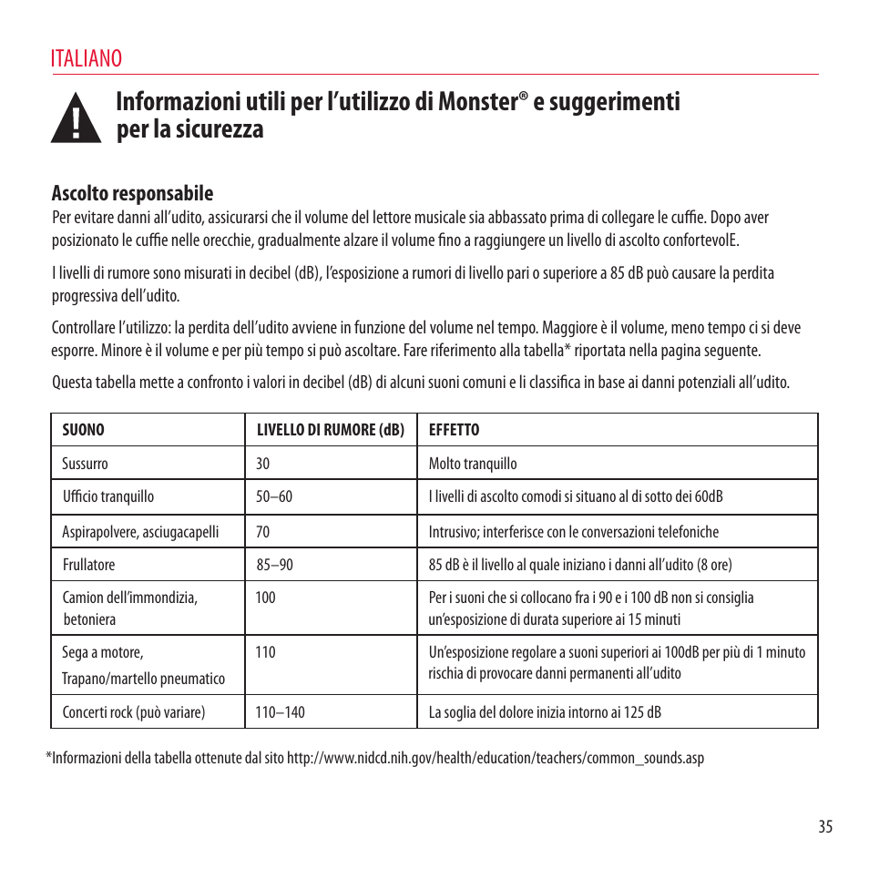 Italiano, Ascolto responsabile | Monster NCredible NTune User Manual | Page 35 / 114