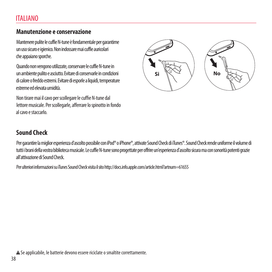 Italiano, Manutenzione e conservazione, Sound check | Monster NCredible NTune User Manual | Page 38 / 114