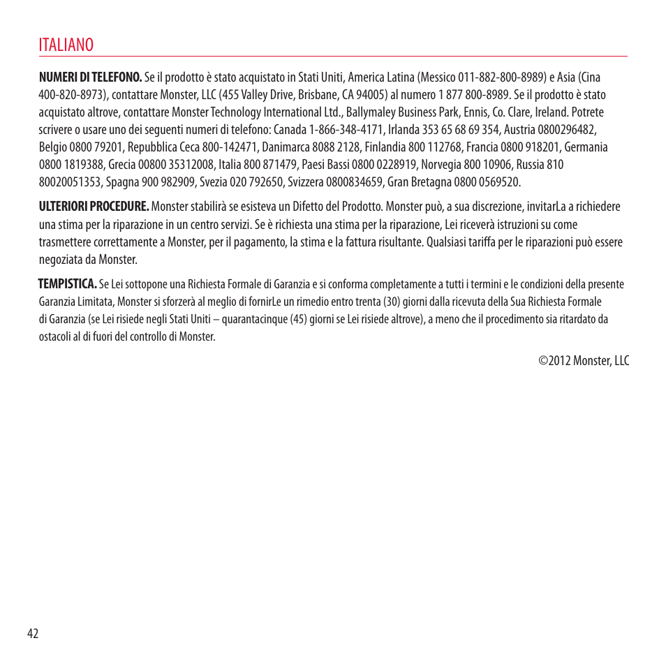 Italiano | Monster NCredible NTune User Manual | Page 42 / 114