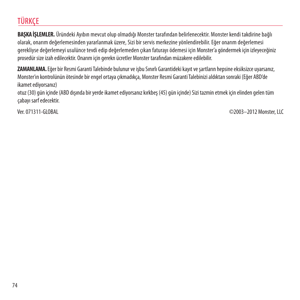 Türkçe | Monster NCredible NTune User Manual | Page 74 / 114