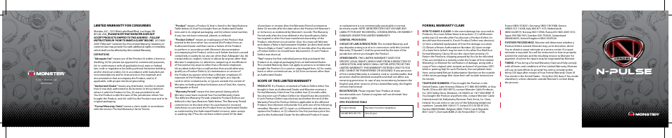 Manual & warranty | Monster NCredible NPulse Over-Ear Headphones by Monster User Manual | Page 2 / 2