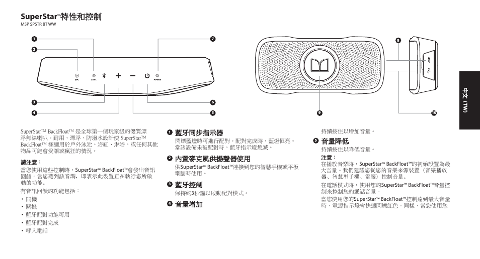 Superstar, 特性和控制 | Monster SuperStar BackFloat Waterproof Bluetooth Speaker User Manual | Page 27 / 56