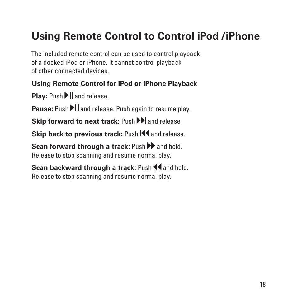 Using remote control to control ipod, Iphone | Monster Clarity HD Model One High Definition Multi-Media Speaker Monitor Gloss Finish User Manual | Page 19 / 84