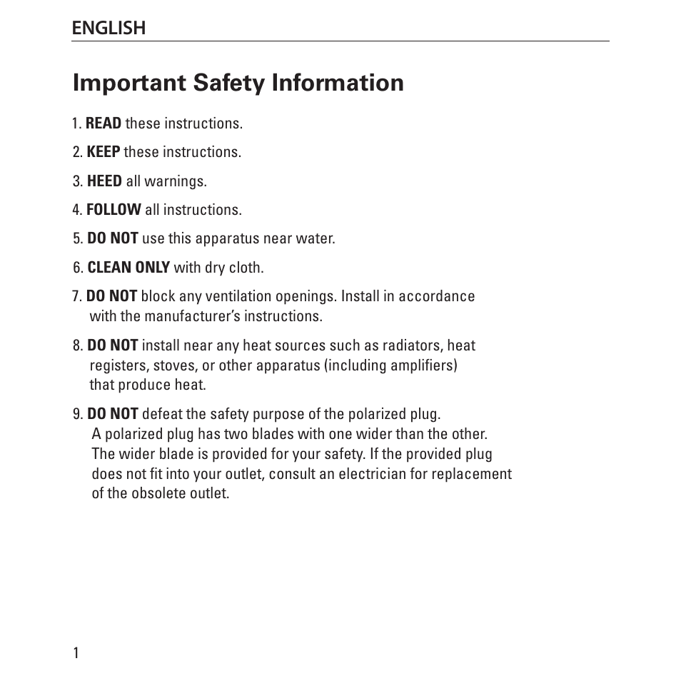 Important safety information, English | Monster Clarity HD Model One High Definition Multi-Media Speaker Monitor Gloss Finish User Manual | Page 2 / 84