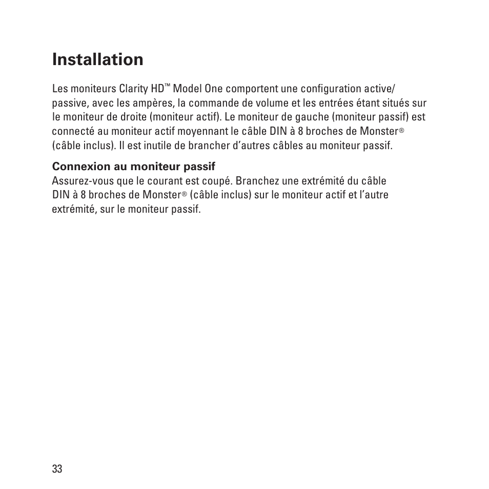 Installation | Monster Clarity HD Model One High Definition Multi-Media Speaker Monitor Gloss Finish User Manual | Page 34 / 84