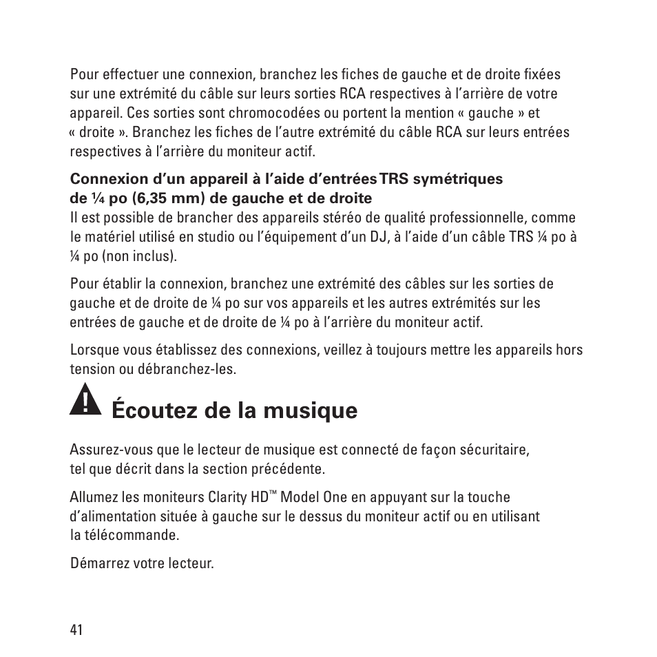 Écoutez de la musique | Monster Clarity HD Model One High Definition Multi-Media Speaker Monitor Gloss Finish User Manual | Page 42 / 84