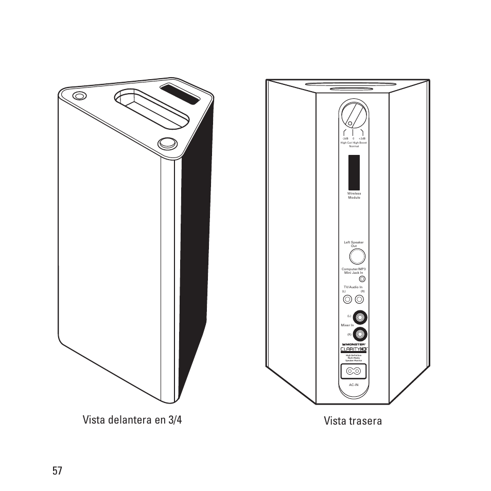 Vista trasera vista delantera en 3/4 57 | Monster Clarity HD Model One High Definition Multi-Media Speaker Monitor Gloss Finish User Manual | Page 58 / 84