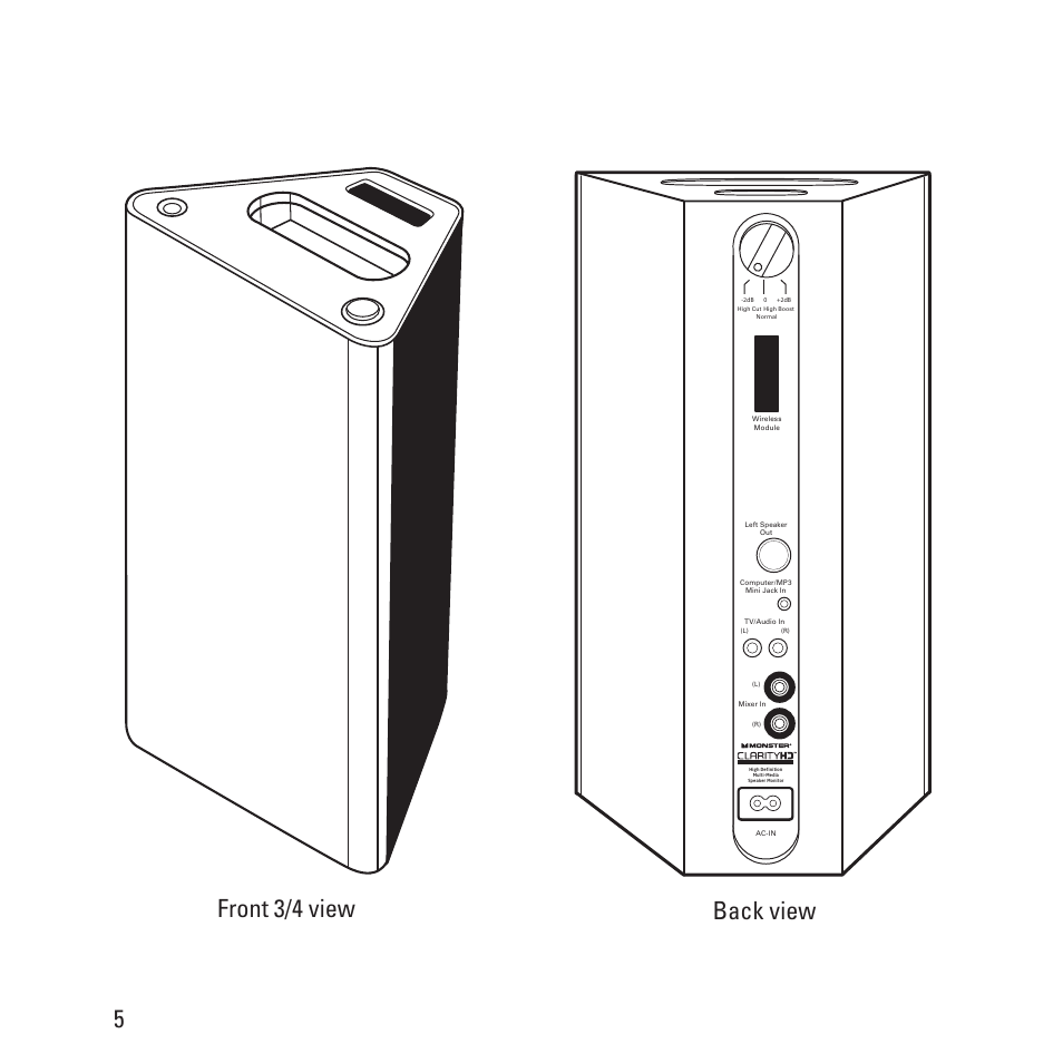 Back view front 3/4 view 5 | Monster Clarity HD Model One High Definition Multi-Media Speaker Monitor Gloss Finish User Manual | Page 6 / 84