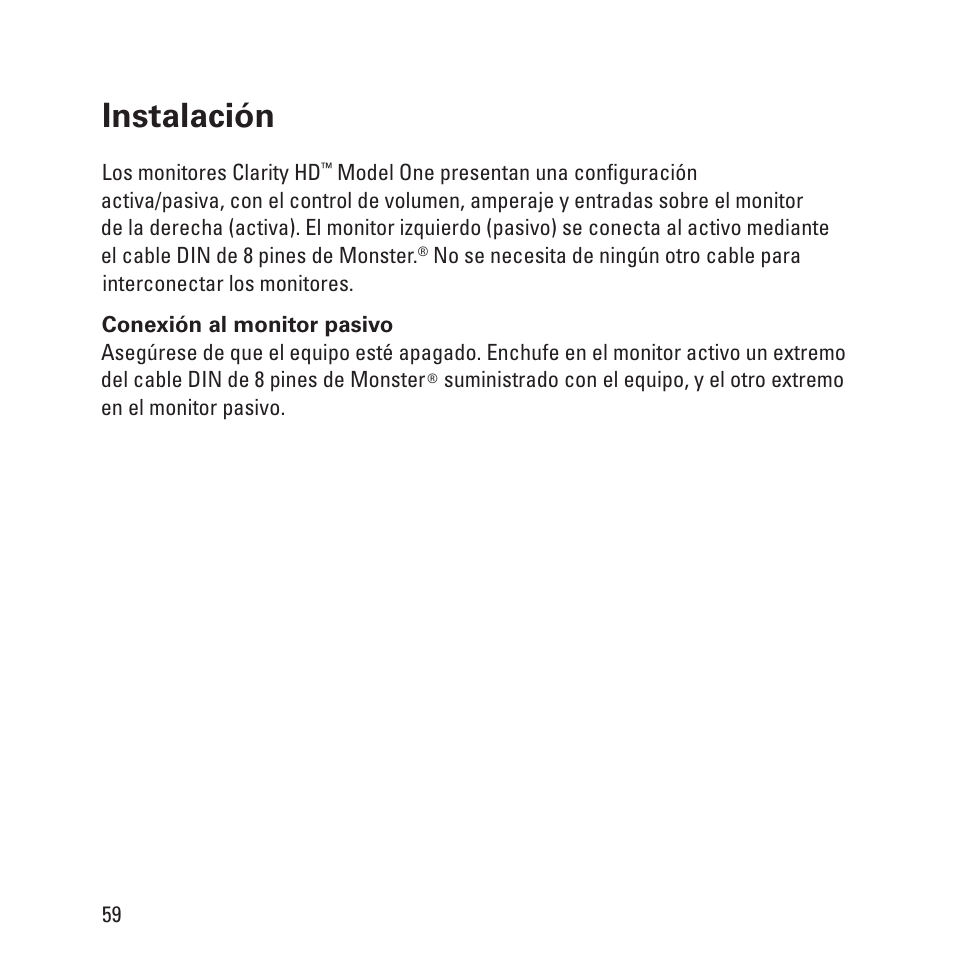 Instalación | Monster Clarity HD Model One High Definition Multi-Media Speaker Monitor Gloss Finish User Manual | Page 60 / 84