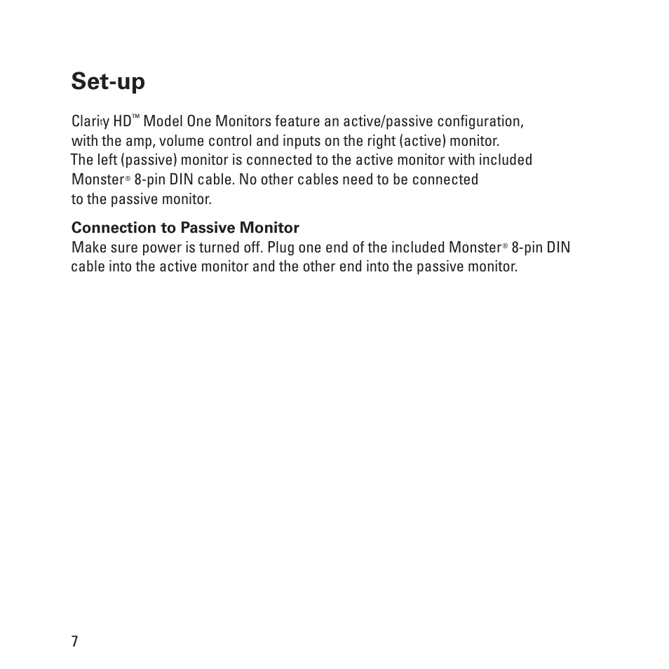 Set-up | Monster Clarity HD Model One High Definition Multi-Media Speaker Monitor Gloss Finish User Manual | Page 8 / 84