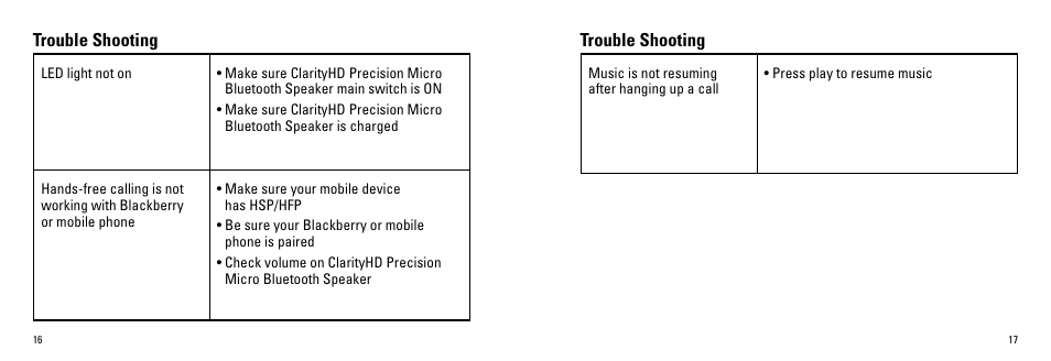 Trouble shooting | Monster ClarityHD Precision Micro Bluetooth Speaker 100 User Manual | Page 10 / 13
