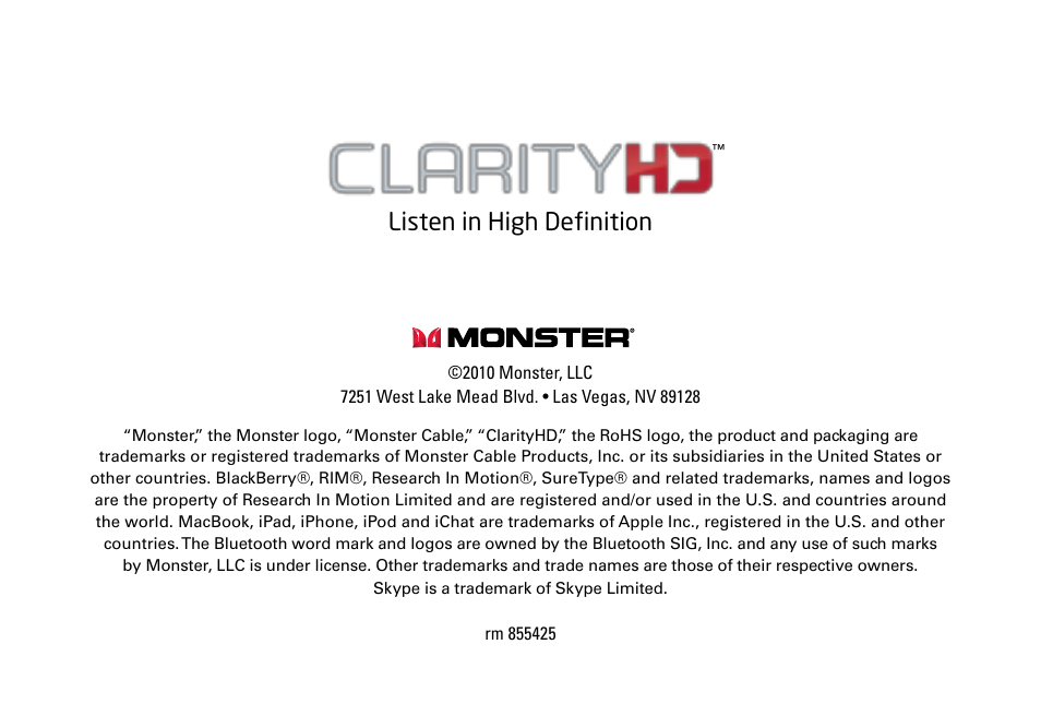 Listen in high definition | Monster ClarityHD Precision Micro Bluetooth Speaker 100 User Manual | Page 13 / 13