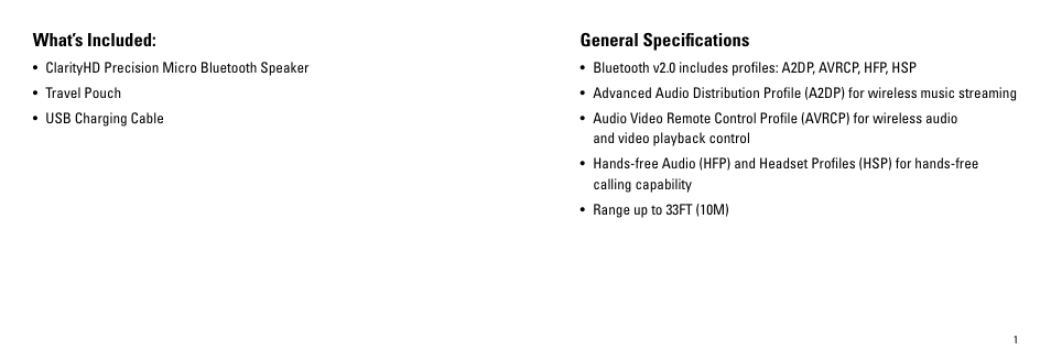 Monster ClarityHD Precision Micro Bluetooth Speaker 100 User Manual | Page 2 / 13