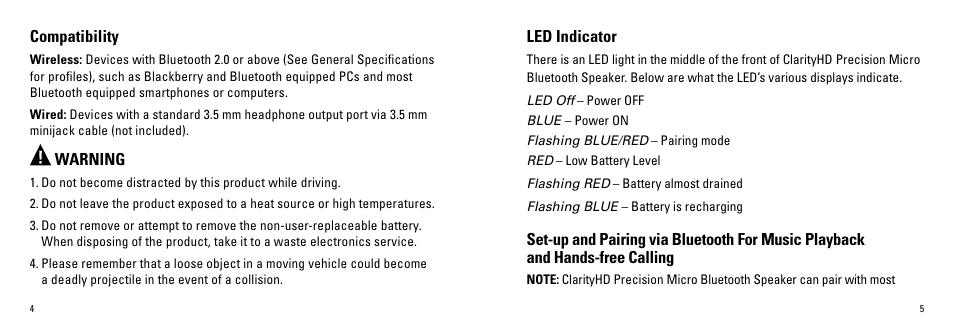 Monster ClarityHD Precision Micro Bluetooth Speaker 100 User Manual | Page 4 / 13
