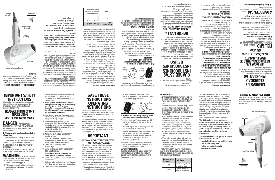 Conair 250 User Manual | 2 pages