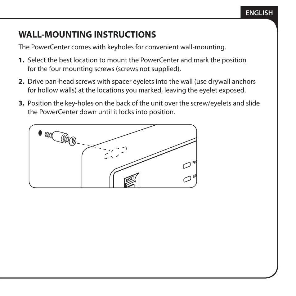 Wall-mounting instructions, English | Monster AV 775G PowerCenter User Manual | Page 11 / 68