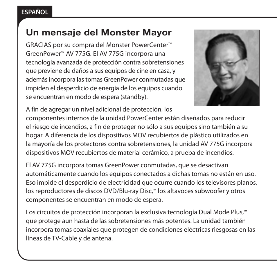 Un mensaje del monster mayor | Monster AV 775G PowerCenter User Manual | Page 46 / 68