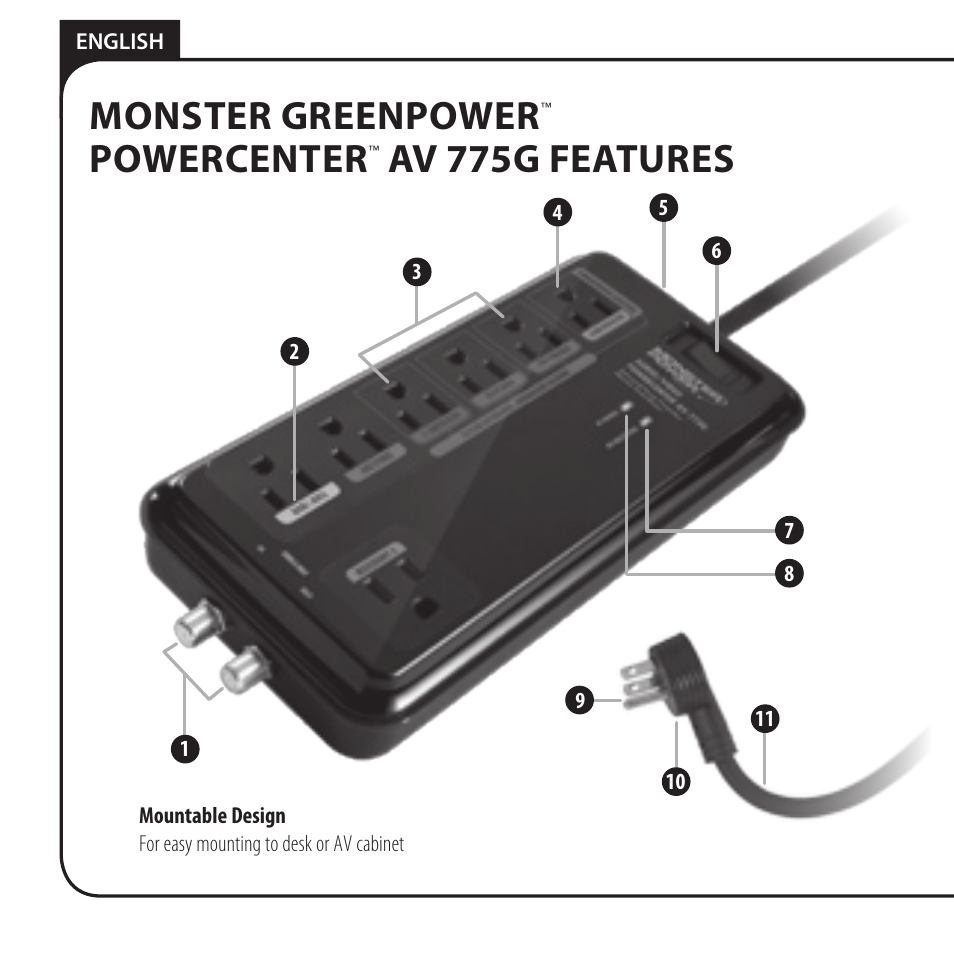 Monster greenpower, Powercenter, Av 775g features | Monster AV 775G PowerCenter User Manual | Page 6 / 68