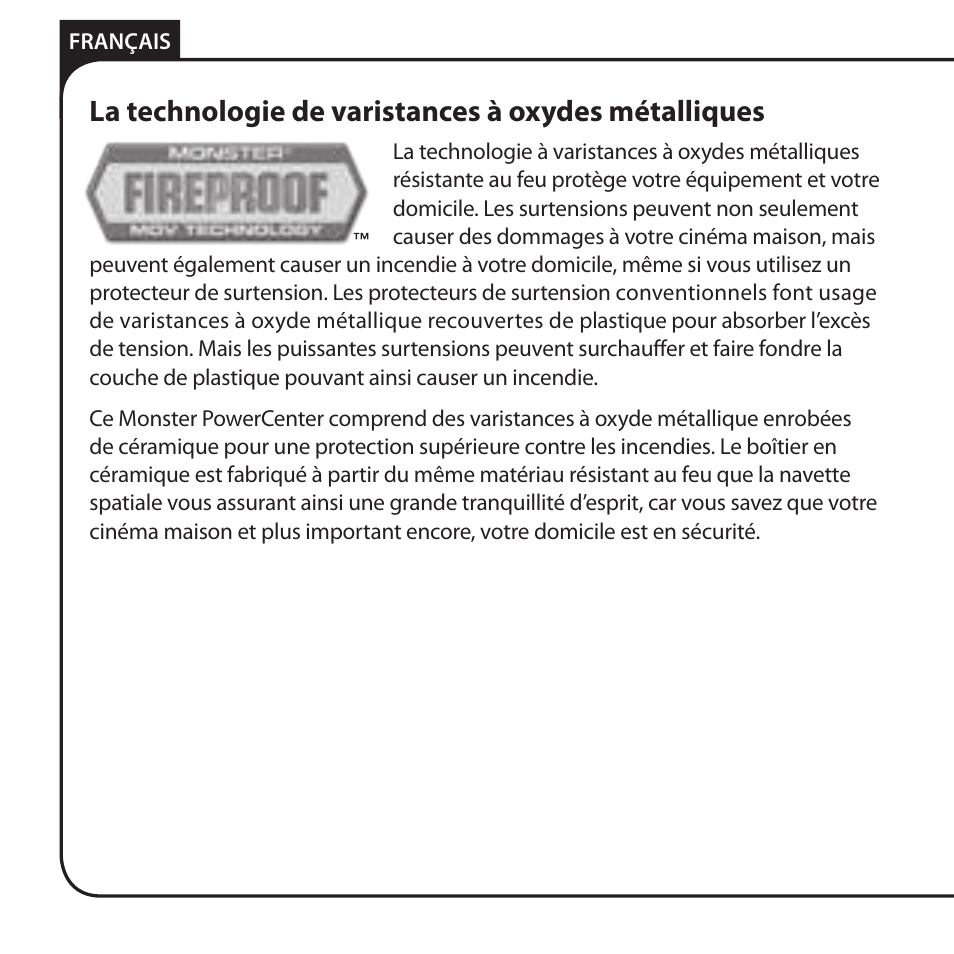 La technologie de varistances à oxydes métalliques | Monster HT 800G PowerCenter User Manual | Page 30 / 76