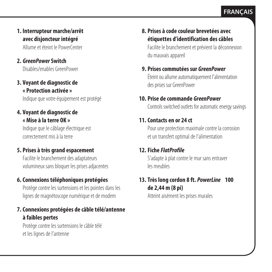 Carcatéristiques du monster greenpower, Powercenter, Ht800g | Monster HT 800G PowerCenter User Manual | Page 33 / 76
