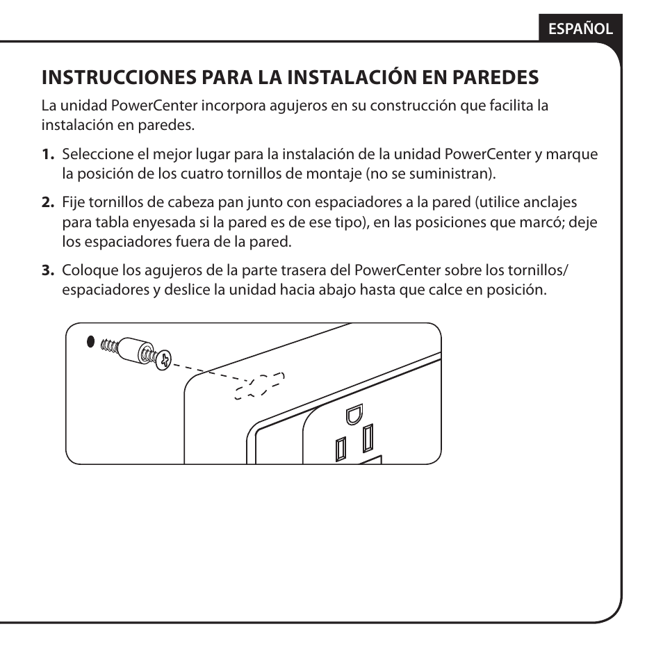 Instrucciones para la instalación en paredes | Monster HT 800G PowerCenter User Manual | Page 61 / 76