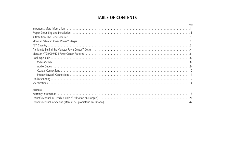 Monster HTS1000MKIII User Manual | Page 3 / 79