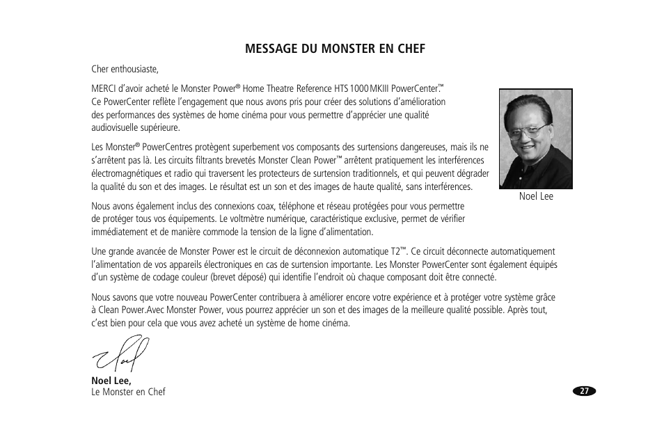 Message du monster en chef | Monster HTS1000MKIII User Manual | Page 33 / 79