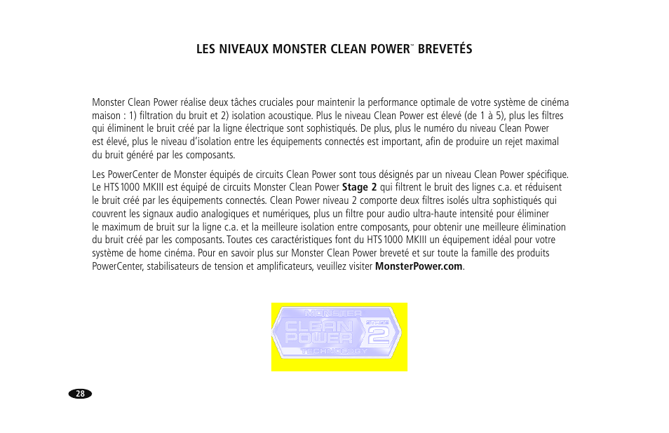 Les niveaux monster clean power, Brevetés | Monster HTS1000MKIII User Manual | Page 34 / 79