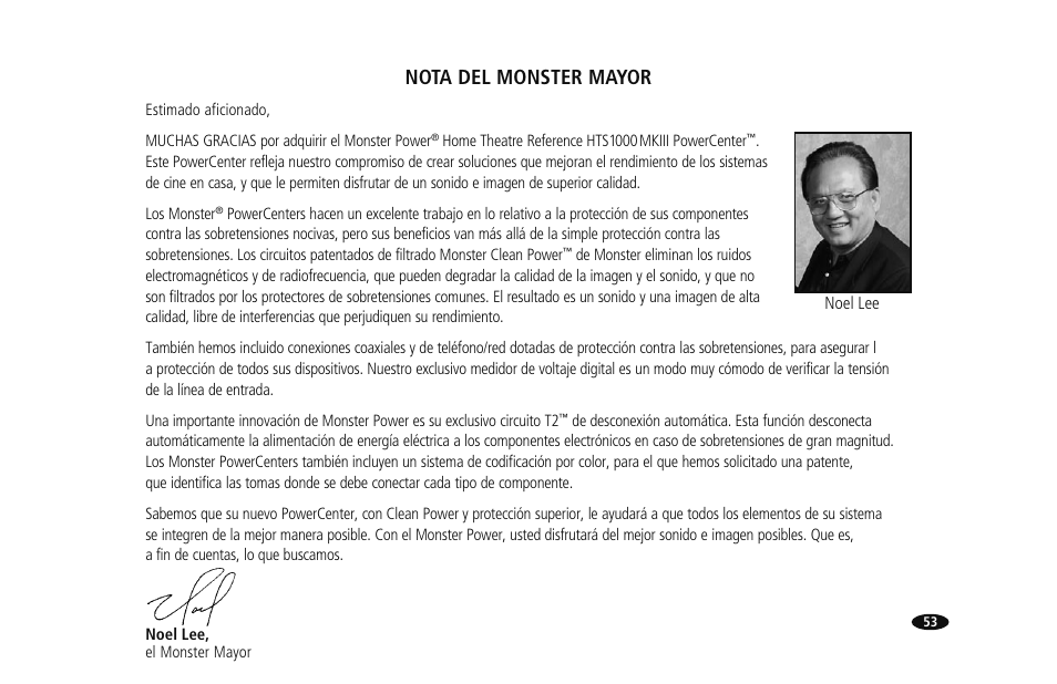 Nota del monster mayor | Monster HTS1000MKIII User Manual | Page 59 / 79