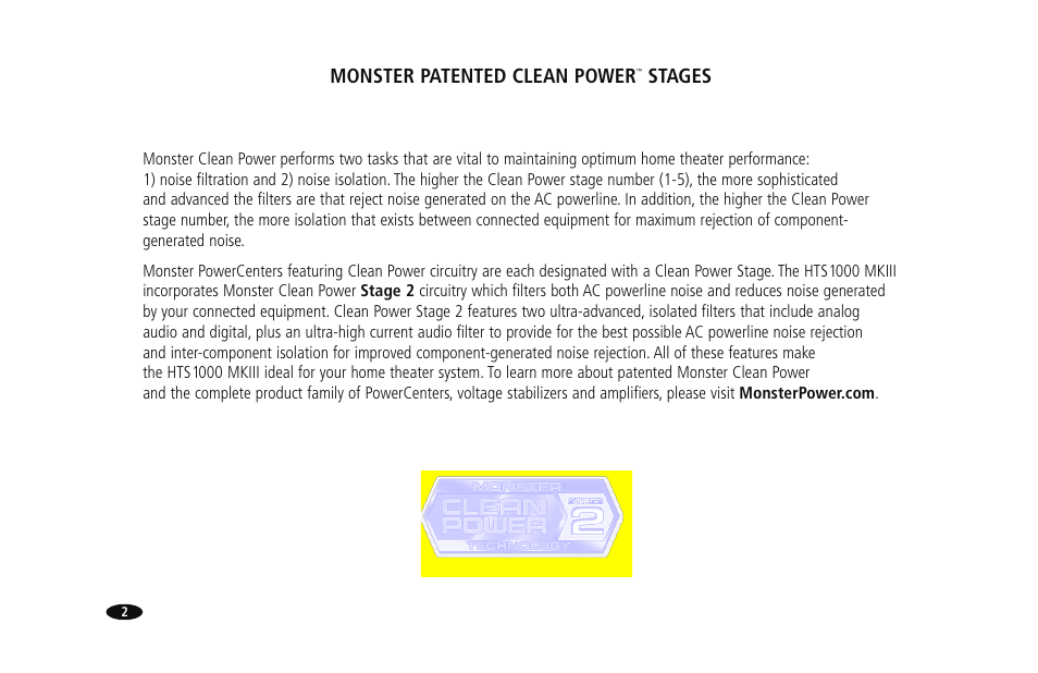 Monster patented clean power, Stages | Monster HTS1000MKIII User Manual | Page 8 / 79