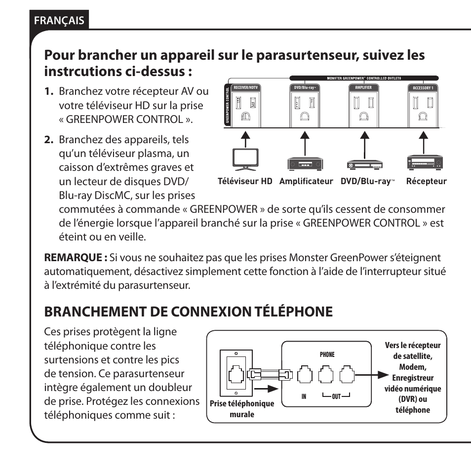 Branchement de connexion téléphone, Français | Monster JP 800G User Manual | Page 28 / 62