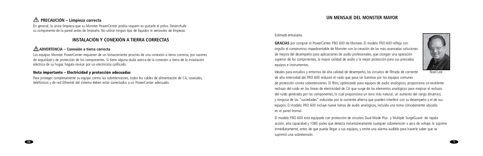 Instalación y conexión a tierra correctas, Un mensaje del monster mayor | Monster PRO 600 User Manual | Page 26 / 35